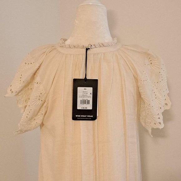 Who What Wear Eyelet Lace Flutter Sleeve Dress Size XS NWT - Picture 6 of 7